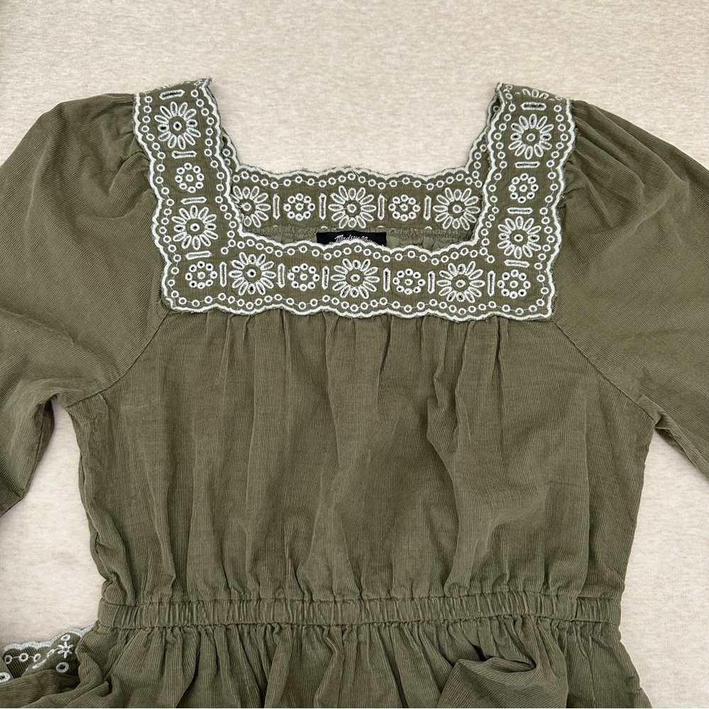 Madewell Women’s Green Cotton Embroidered Square Neck Mini Dress Size S - Picture 11 of 12